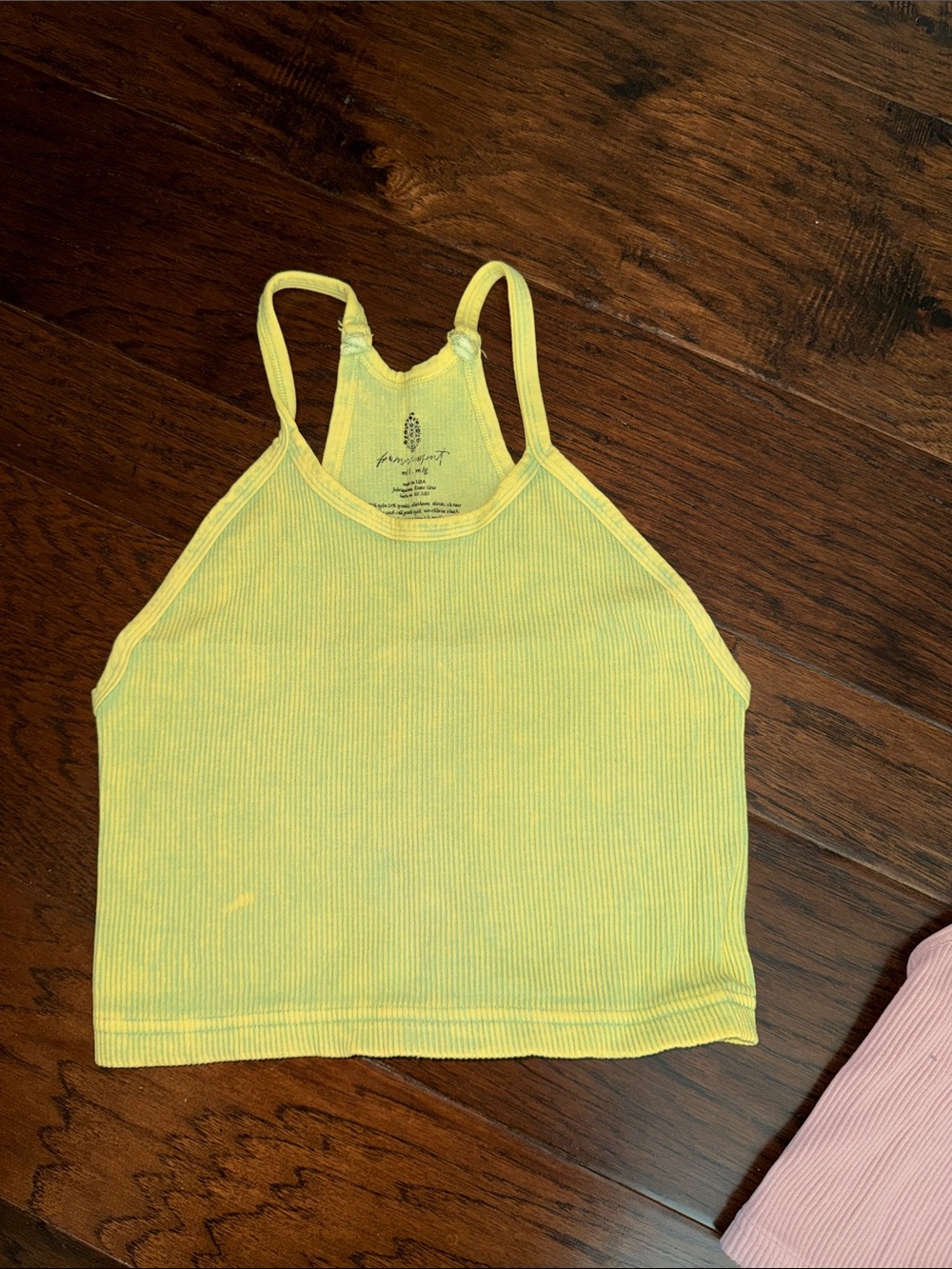 Free People Cropped Ribbed Halter Tank Tops in Yellow, Pink, White, Tie-Dye - Picture 2 of 6